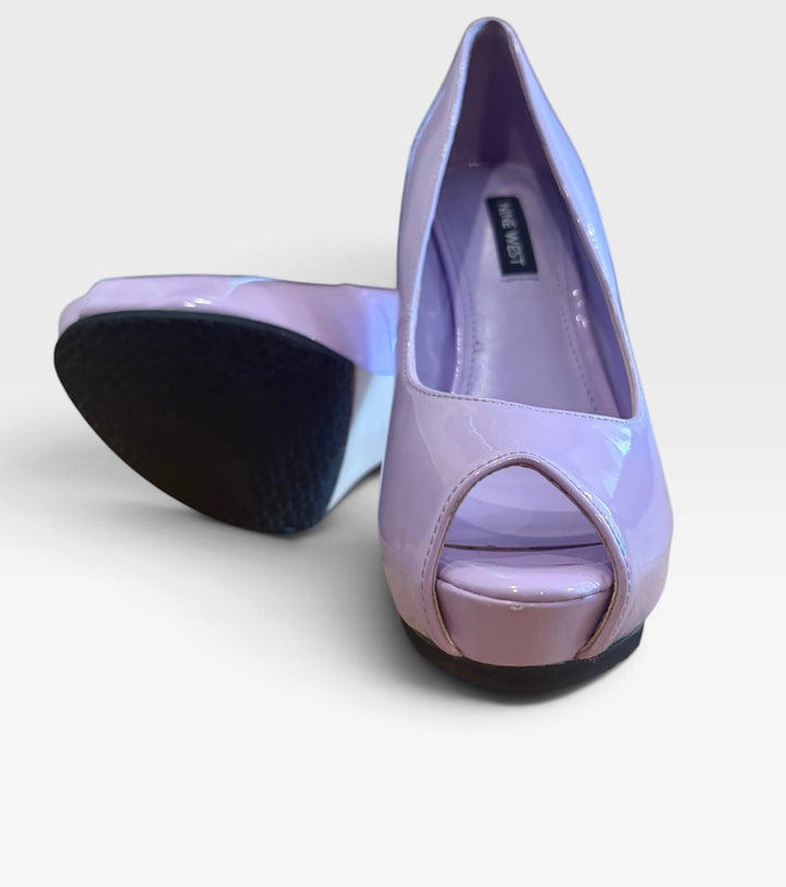 Nine West Lilac Pink Patent Platform Peep Toe Stiletto Heels Size 6