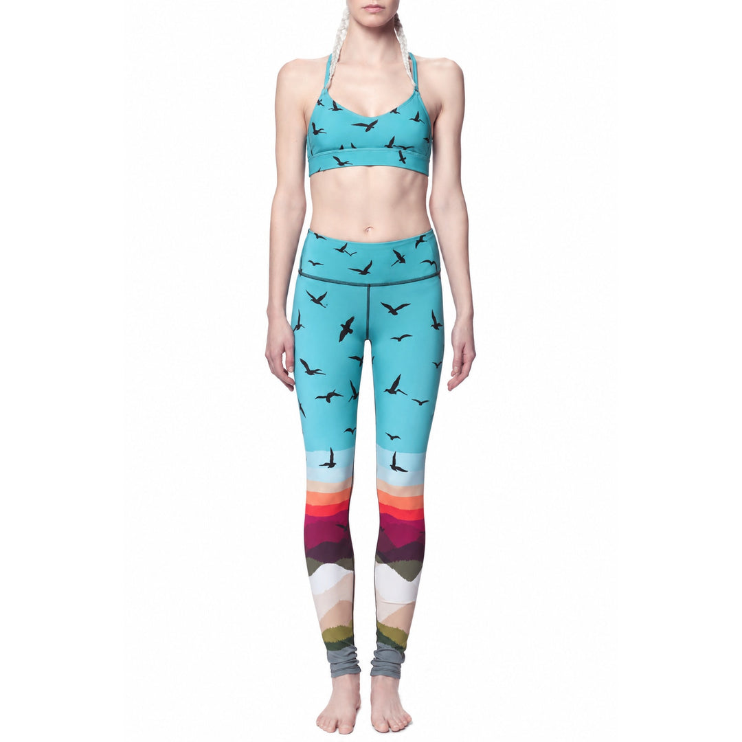 Mara Hoffman Active Long Leggings Festival Workout 36" Length size Small Boho Indie Hippie Colorful Bird