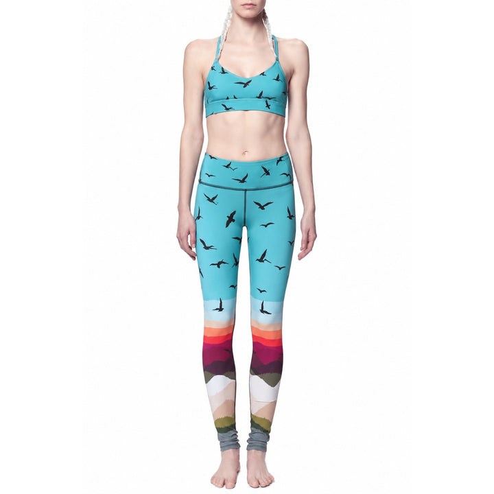 Mara Hoffman Active Long Leggings Festival Workout 36" Length size Small Boho Indie Hippie Colorful Bird