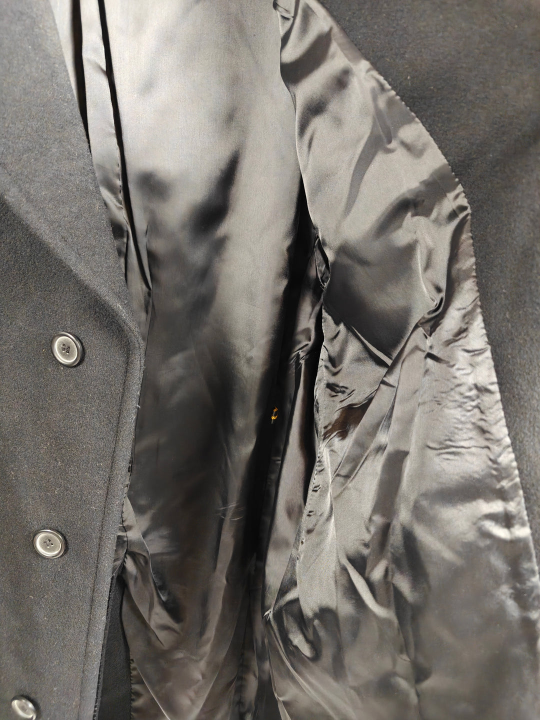 London Fog Mens Black Wool Blend Overcoat with Wide Notched Lapels