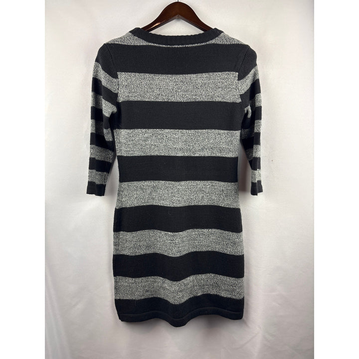 Women’s Pink Rose Medium Black & Grey Striped Sweater Dress