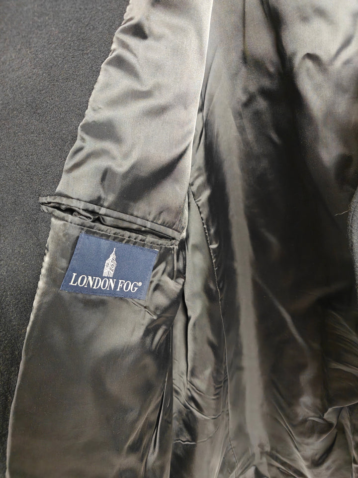 London Fog Mens Black Wool Blend Overcoat with Wide Notched Lapels