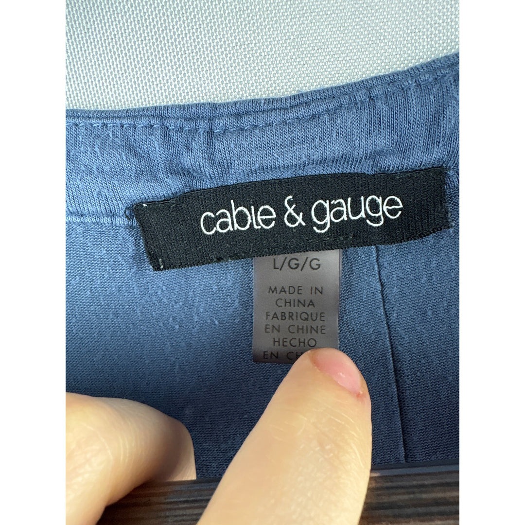 Women’s Cable & Gauge Large Blue V-Neck Blouse w/ Buttons on Back