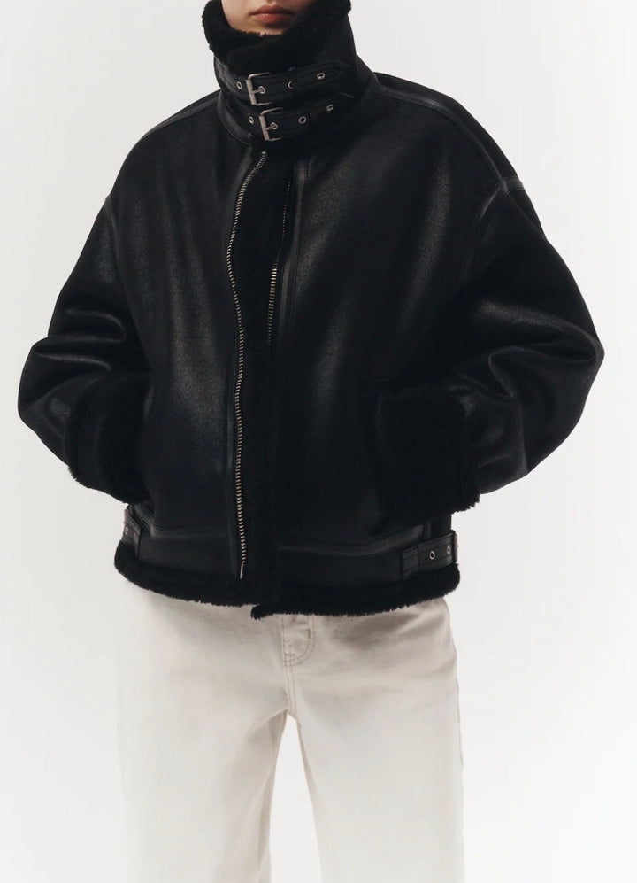 Dunst Unisex Small Black Loose Fit Shearling Jacket