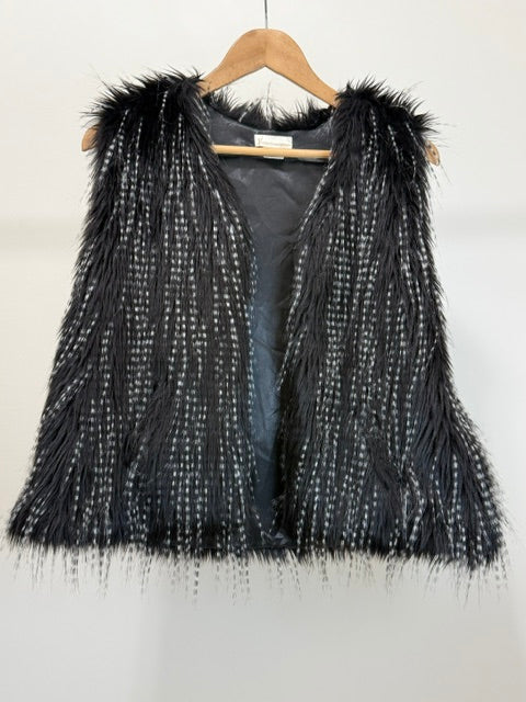 Collection Eighteen Long Hair Faux Fur Vest Black White S/M