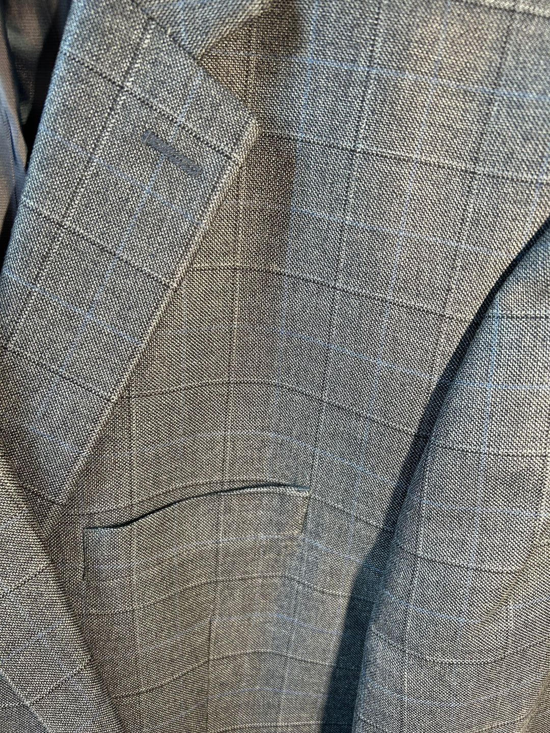 Lauren Ralph Lauren Men’s Size 48R Silk Wool Blend Windowpane Blazer Sport Coat Gray Blue