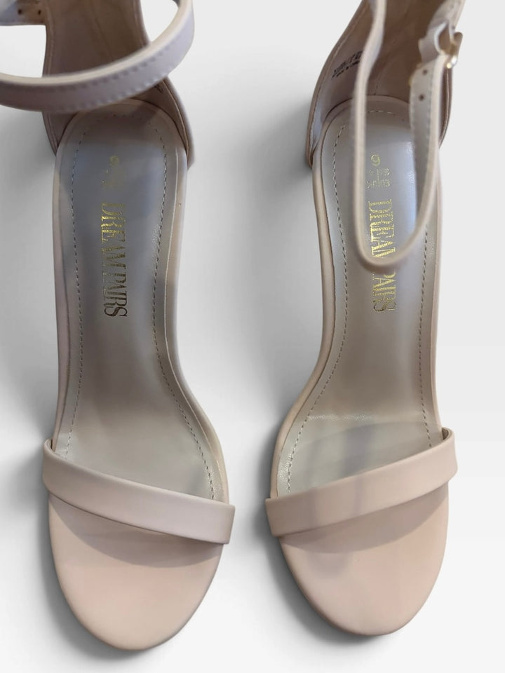 DREAM PAIRS Nude Beige Stiletto Heels 6 Strappy Ankle Strap Sandals Minimalist