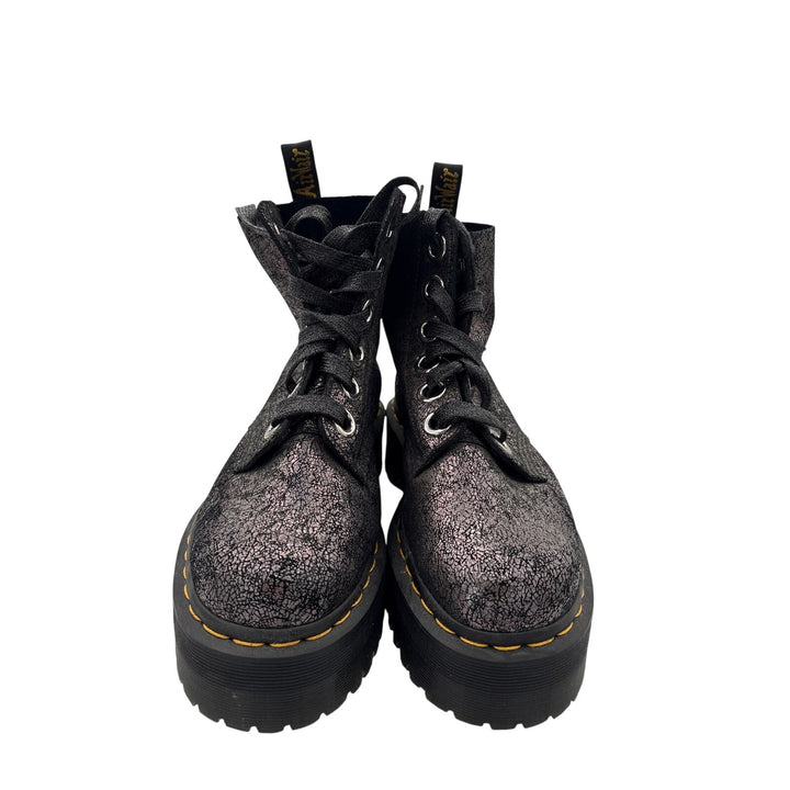 Women’s Dr. Martens Size 7 Holographic Silver & Black Suede Platform Zip Boots