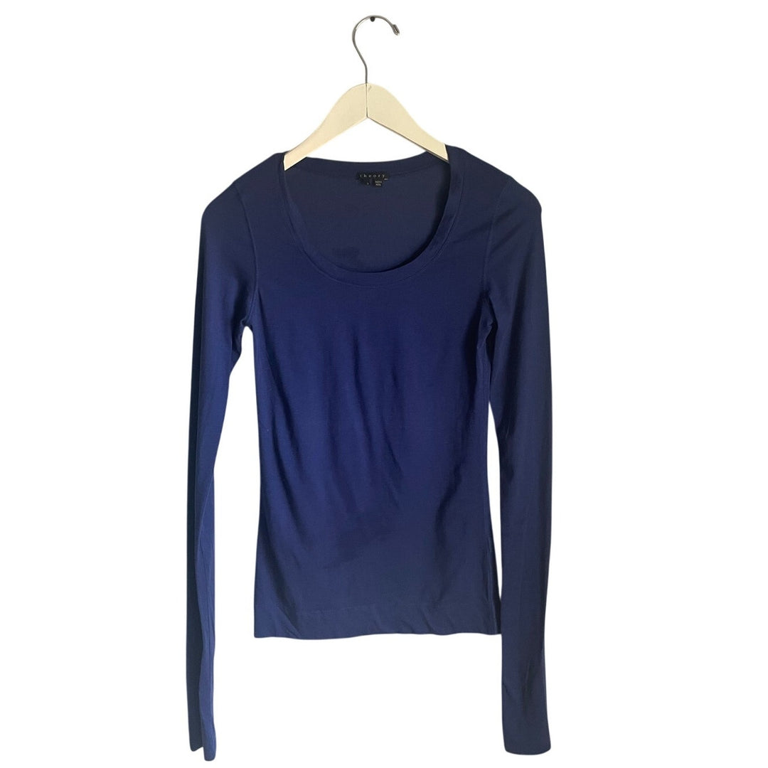 Theory navy blue long sleeve t shirt size Small Basic Classic Minimalist Staple