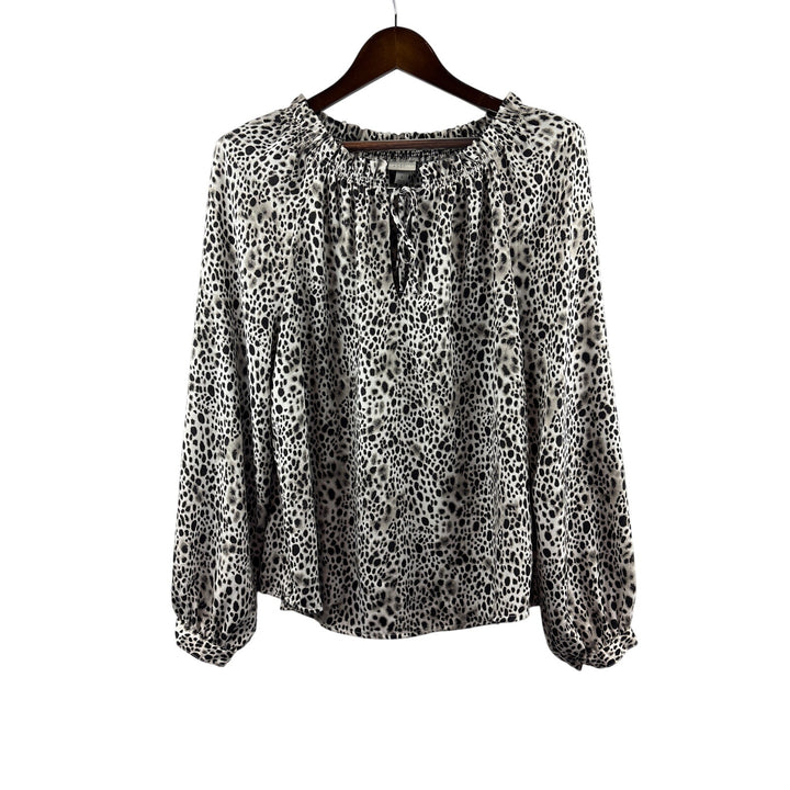 Women’s A New Day Large White & Black Leopard Print Long Sleeve Blouse