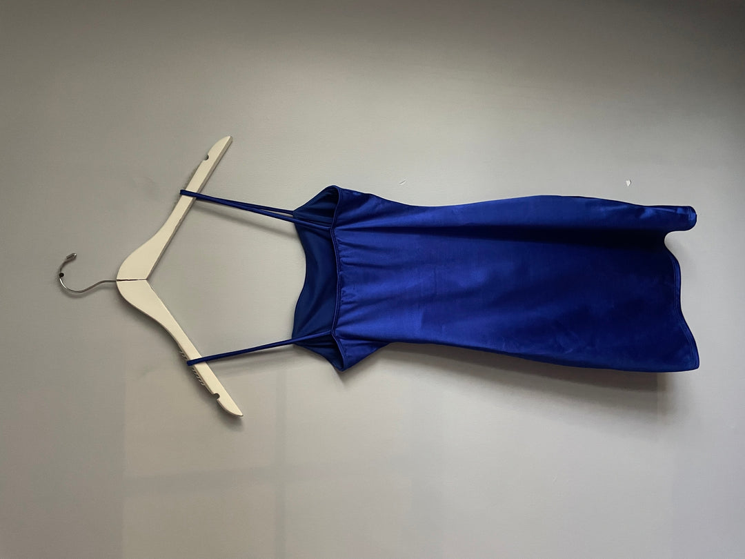 Windsor Womens S Royal Blue Satin Bodycon Mini Dress Ruched Wrap Spaghetti Strap