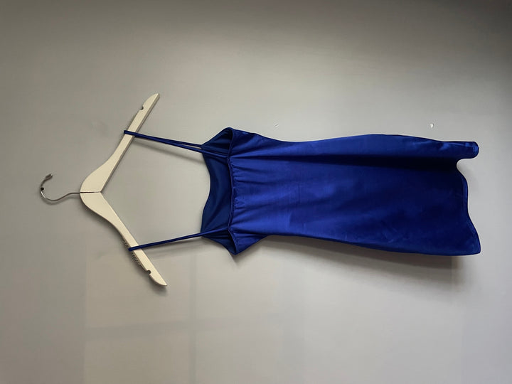 Windsor Womens S Royal Blue Satin Bodycon Mini Dress Ruched Wrap Spaghetti Strap