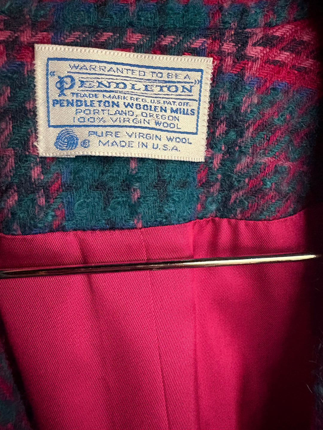 Vintage Pendleton Plus Size Plaid Wool Blazer Jacket Made in USA Pink Teal