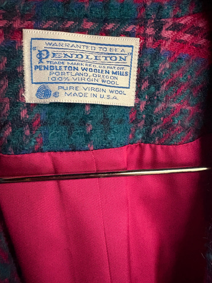 Vintage Pendleton Plus Size Plaid Wool Blazer Jacket Made in USA Pink Teal