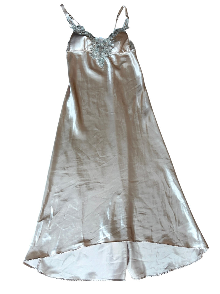 FLORA by Flora Nikrooz Women's Stella gown almond slip dress with padded bust and lace neckline detail, size M