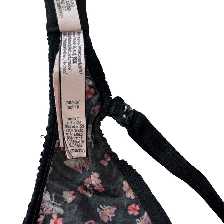Victorias Secret 32DD Black Floral Pushup Plunge Bra Underwire