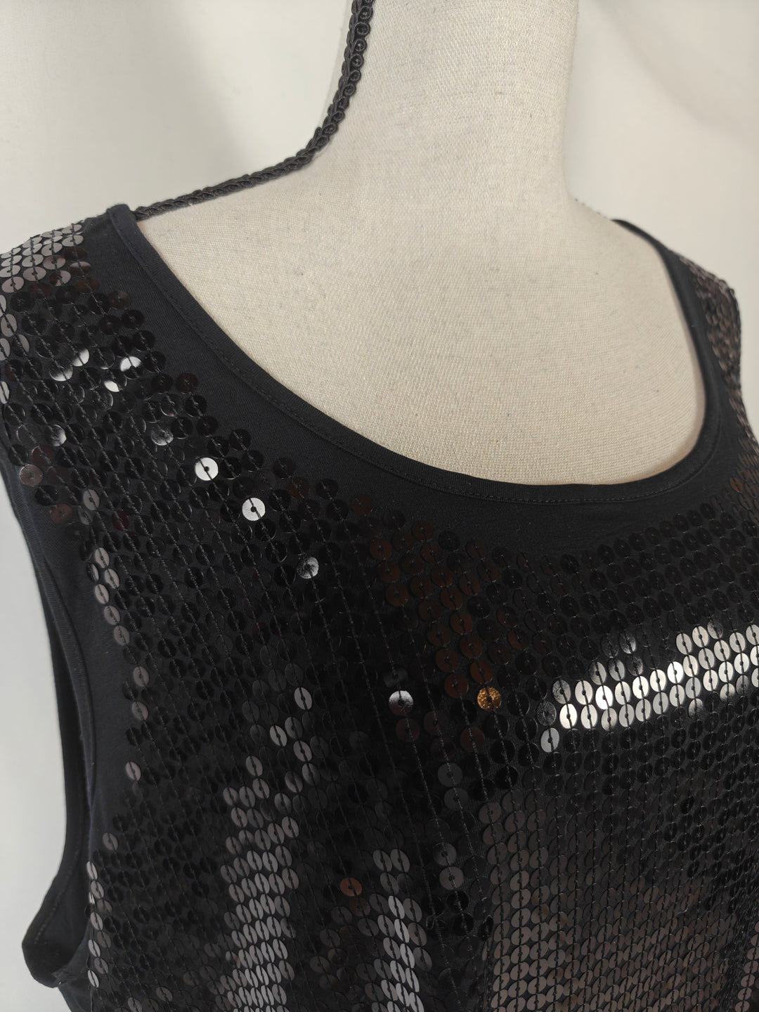 Womens Design History Sequin Tank Top Black Size 3X