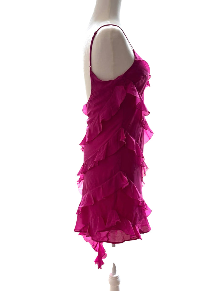 Abercrombie & Fitch Women's Fuchsia Barbie Pink Adjustable Straps Ruffle Asymmetrical Hem Mini Dress, size S