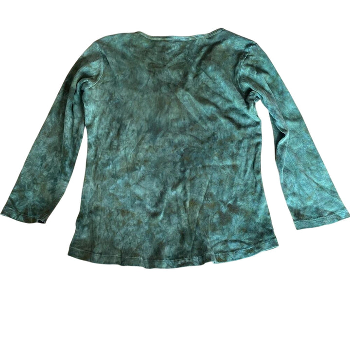 Y2K Women's Green Tie Dye Bedazzled 3/4 Sleeve Shirt sz XS