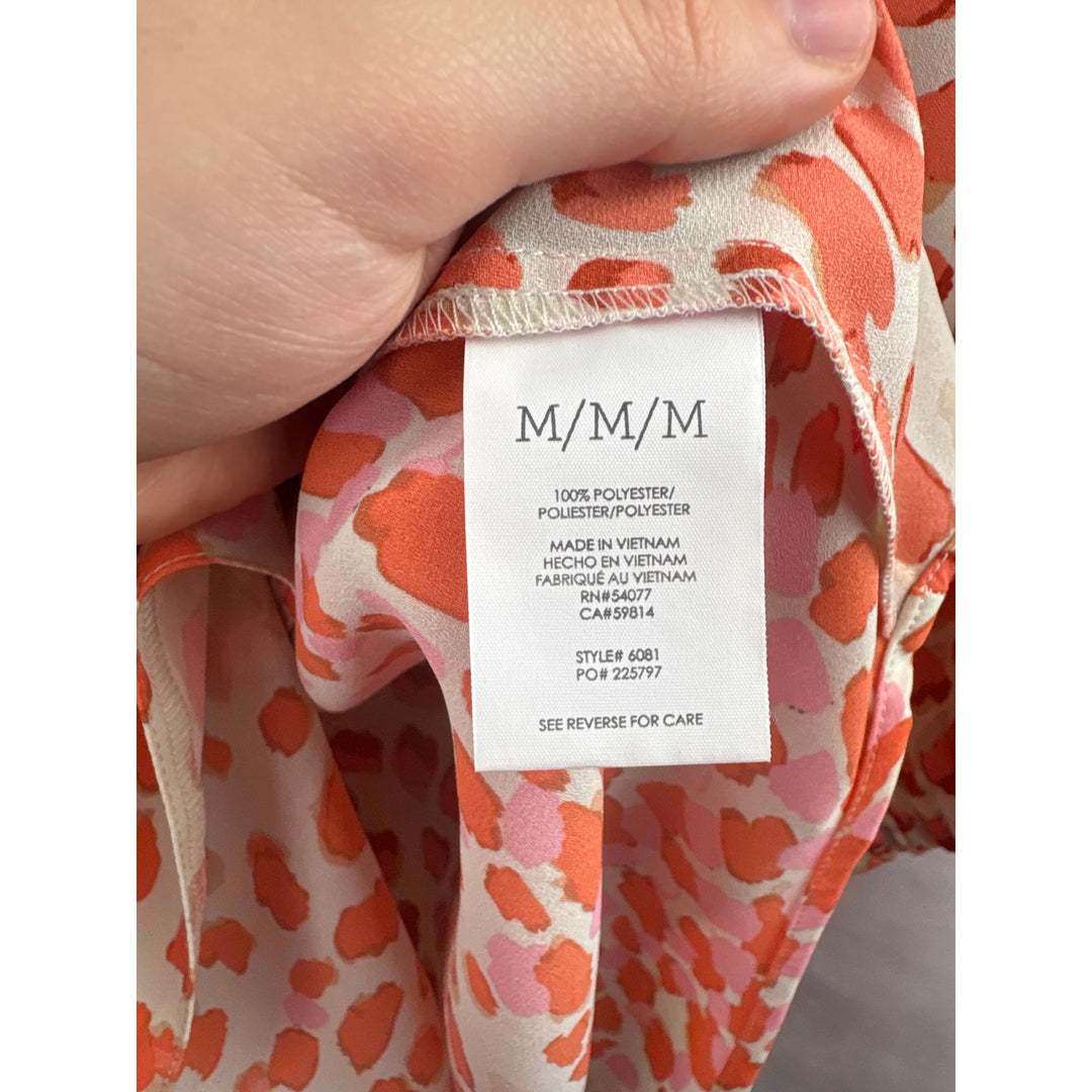 Women’s CAbi Medium White Blouse w/ Orange Animal Print