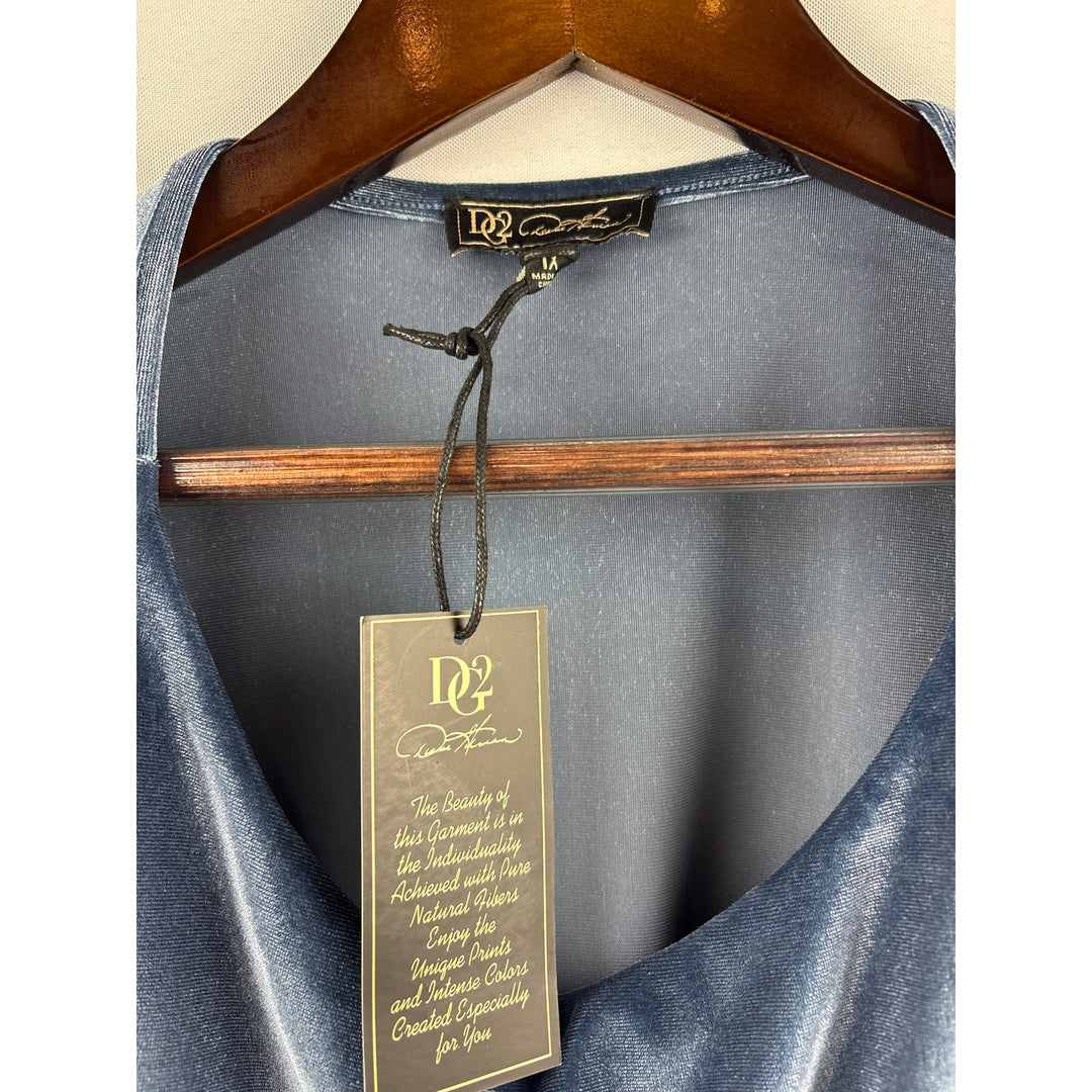 Women’s DG2 1X Silver Blue Velvet Short Sleeve Blouse