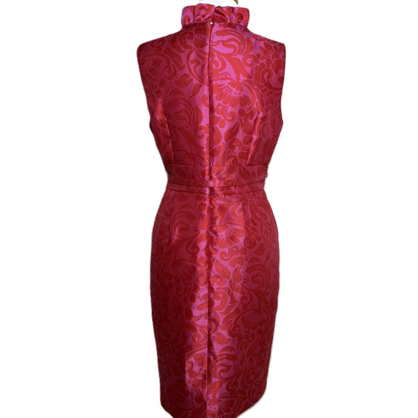 Eliza J Pink & Red Brocade Ruffled Sheath Dress w/ Belt, Party Dress, Size 12