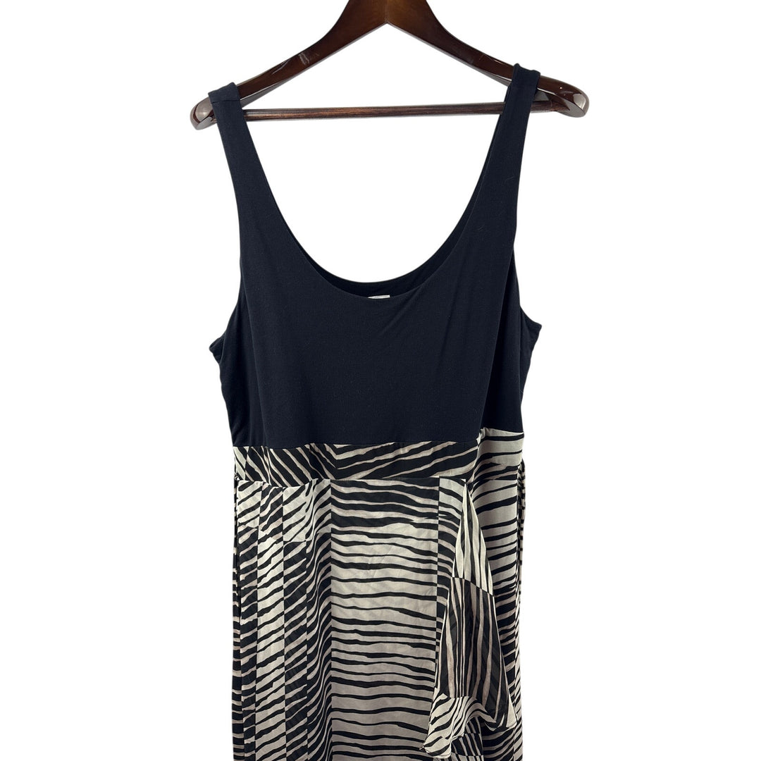 Women’s Cabi XL Black Zebra Striped Sleeveless Maxi Dress