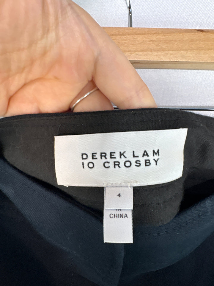 Women Derek Lam 10 Crosby Navy Pleated Pants Size 4 Stretch Gold Buttons