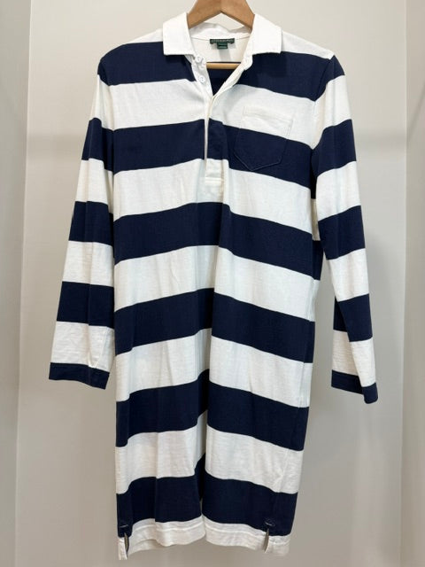 J.Crew Rugby Dress Navy Cream Stripe 100% Cotton SzL