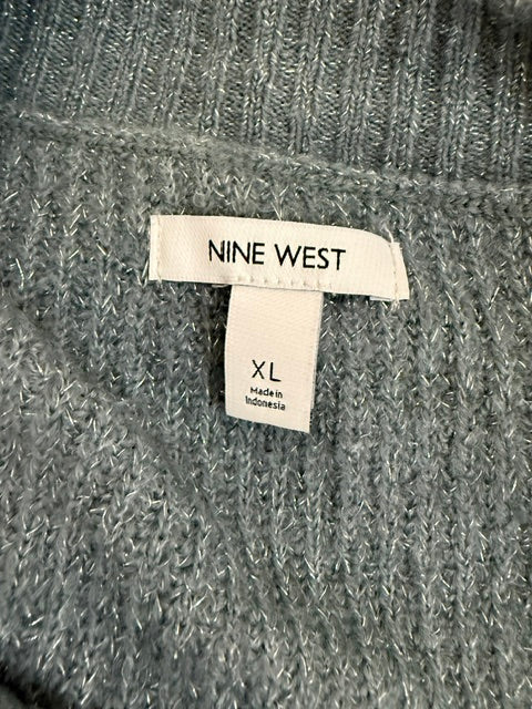 Nine West Metallic Sage V Neck Sweater SzXL