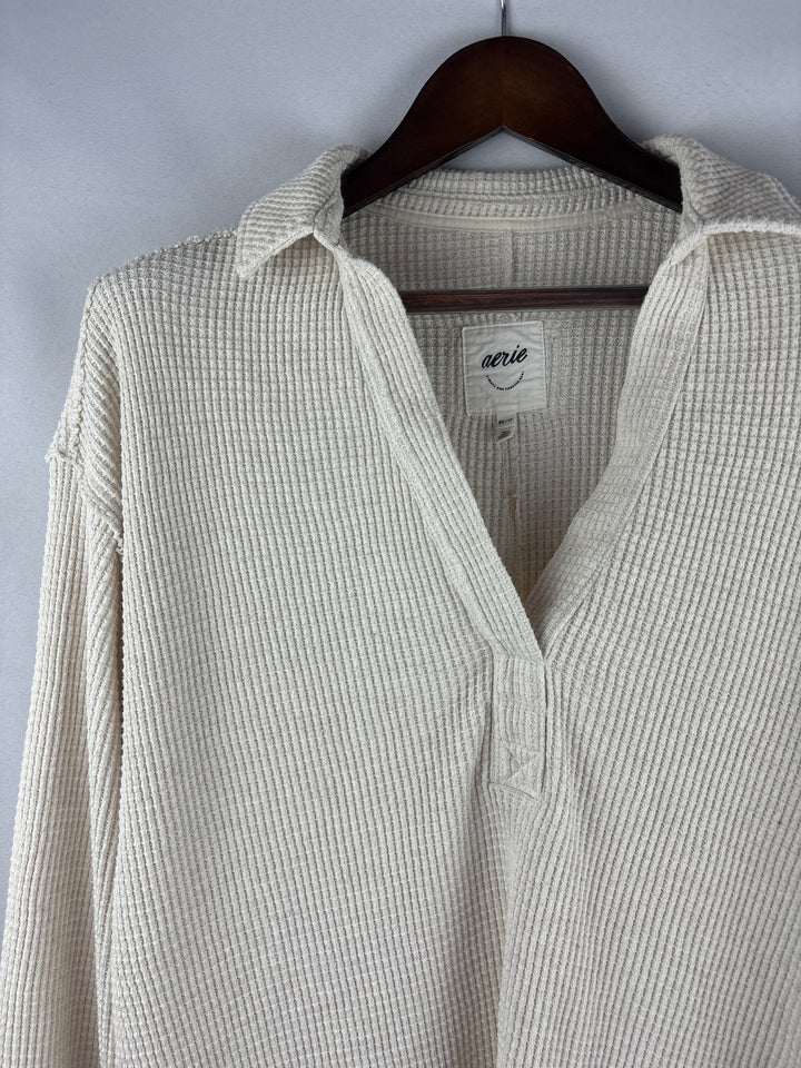 Women’s Aerie XS Cream Long Sleeve V-Neck Shirt