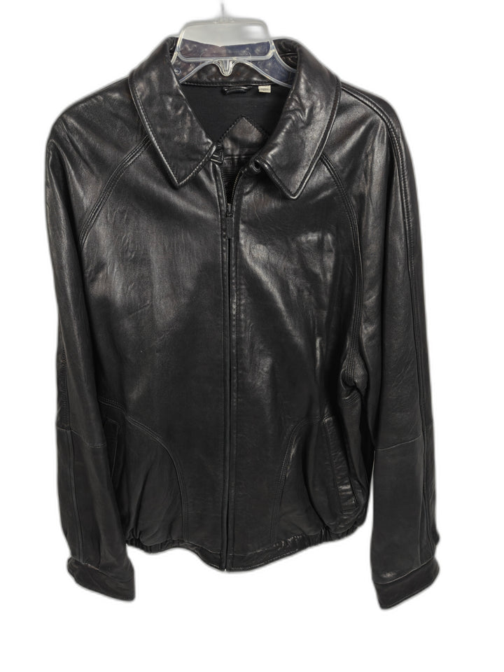 Roundtree And Yorke Mens Genuine Lambskin Leather Bomber Jacket Black Size L