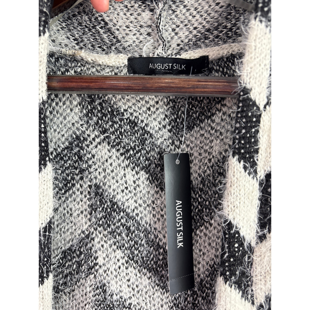 Women’s August Silk Small Black & White Patterned Knit Coatigan