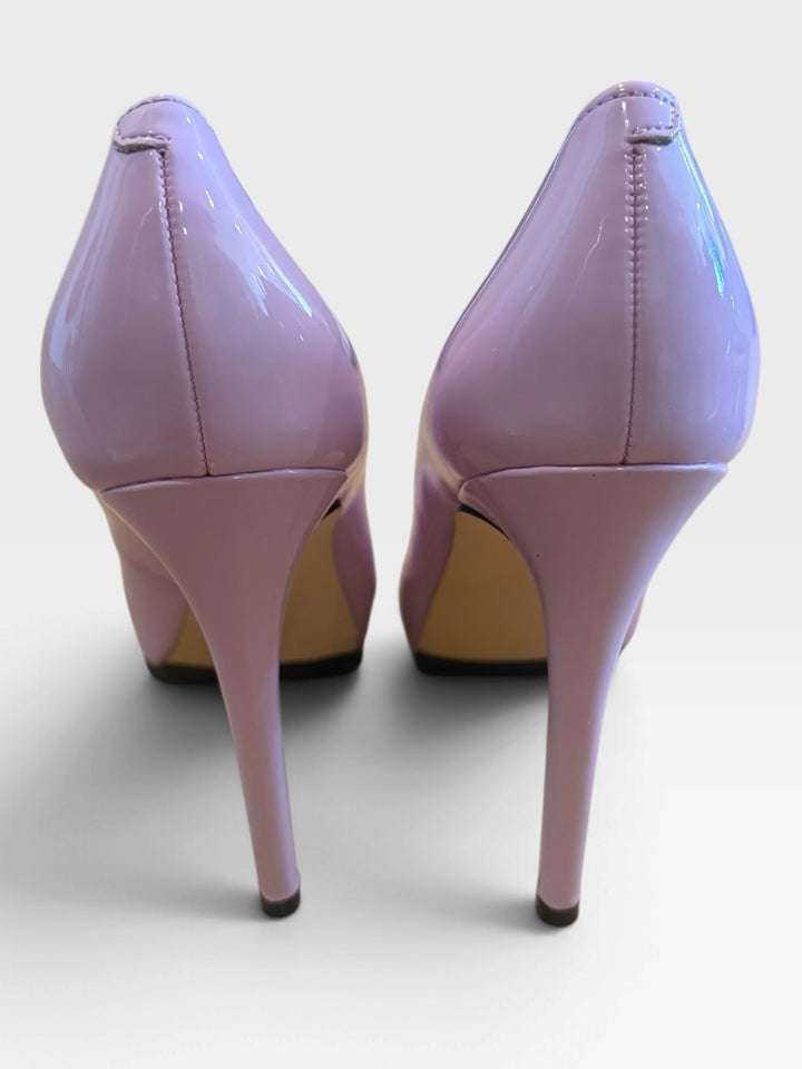 Nine West Lilac Pink Patent Platform Peep Toe Stiletto Heels Size 6
