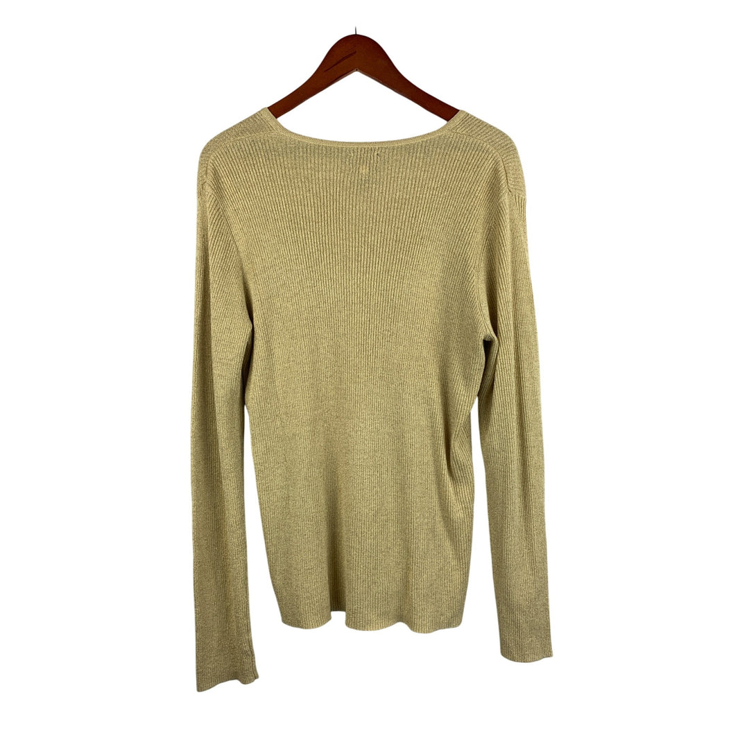 Chicos Additions Womens Ribbed Metallic Knit Sweater Size S Beige