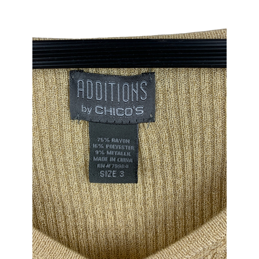 Chicos Additions Womens Ribbed Metallic Knit Sweater Size S Beige
