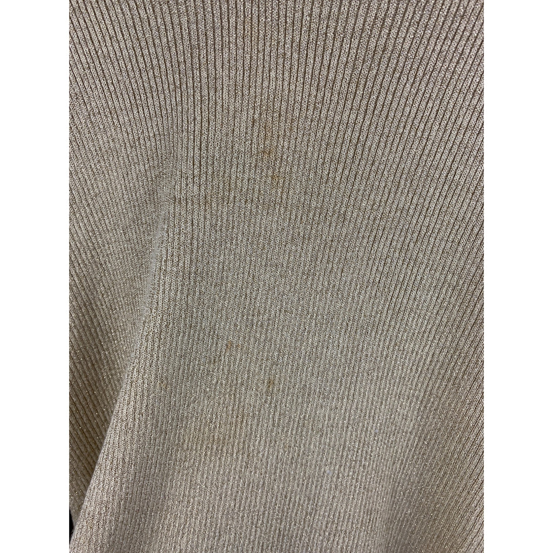 Chicos Additions Womens Ribbed Metallic Knit Sweater Size S Beige