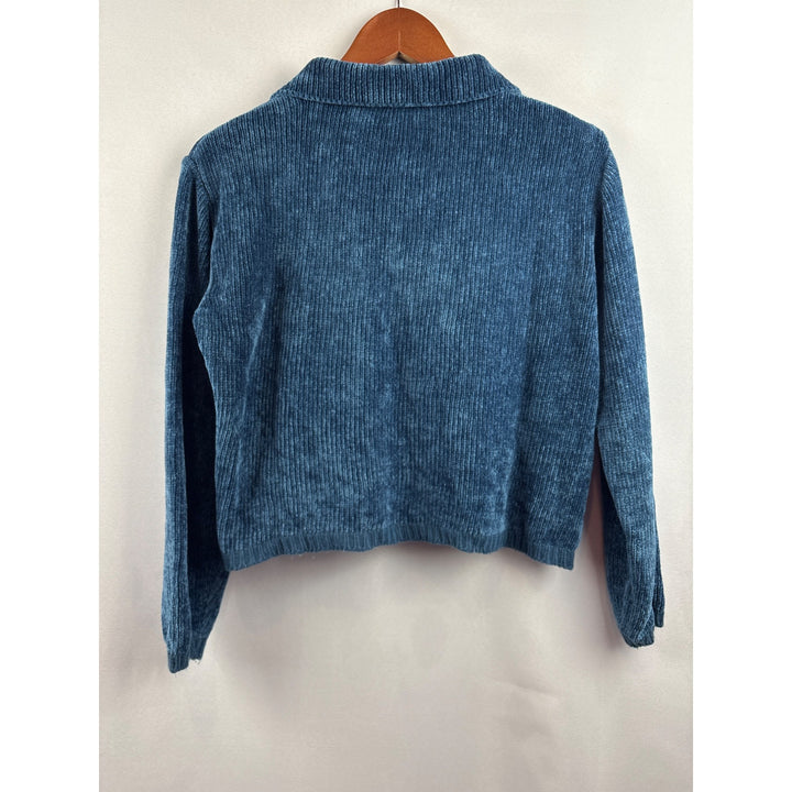 Classic Elements Womens Petite Medium Blue Acrylic Zip-Up Cardigan Sweater