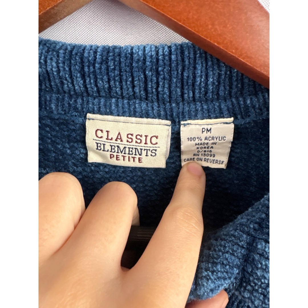 Classic Elements Womens Petite Medium Blue Acrylic Zip-Up Cardigan Sweater