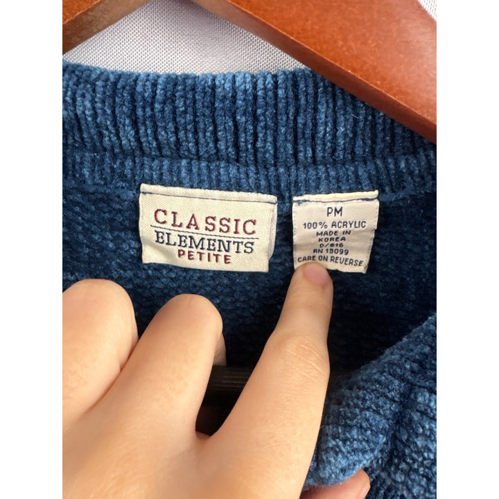 Classic Elements Womens Petite Medium Blue Acrylic Zip-Up Cardigan Sweater