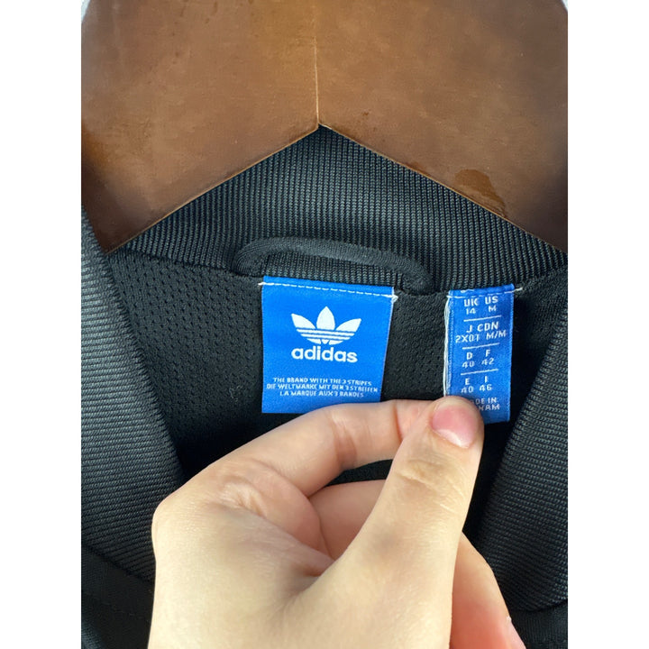 Women’s  Adidas Medium Black Windbreaker w/ White Stripes & Logo on Back