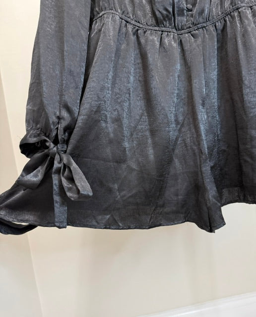 Lulus Moments of Love Black Satin Romper SzXL/14 NWT