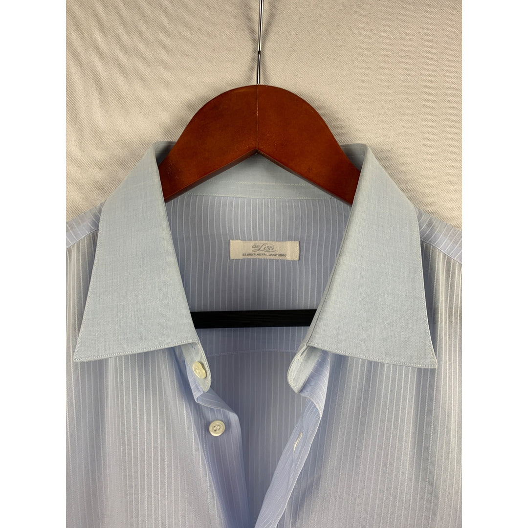 De Lisi Mens Striped Dress Shirt L Blue