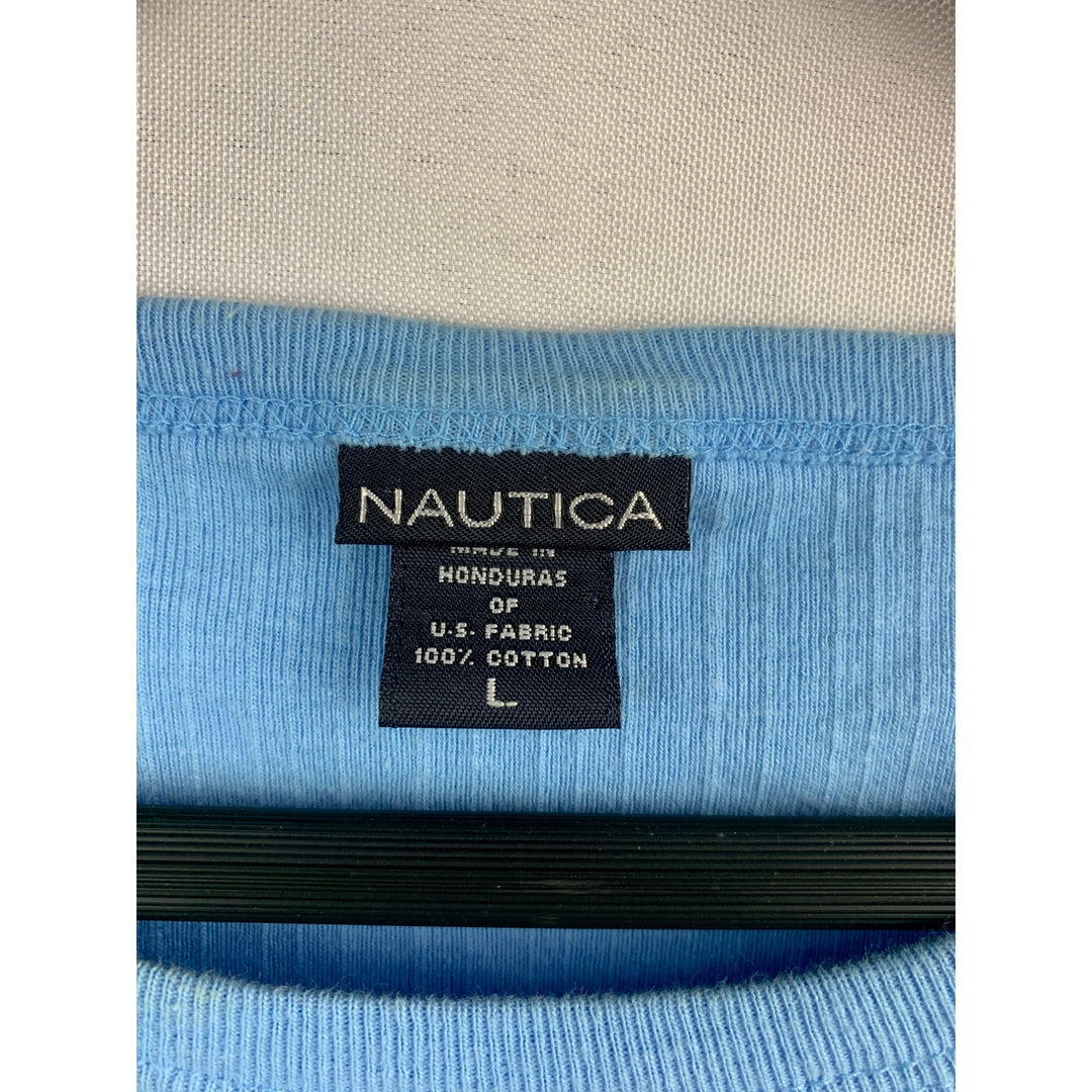 Nautica Womens Light Blue Ribbed Short Sleeve Tee - Size L