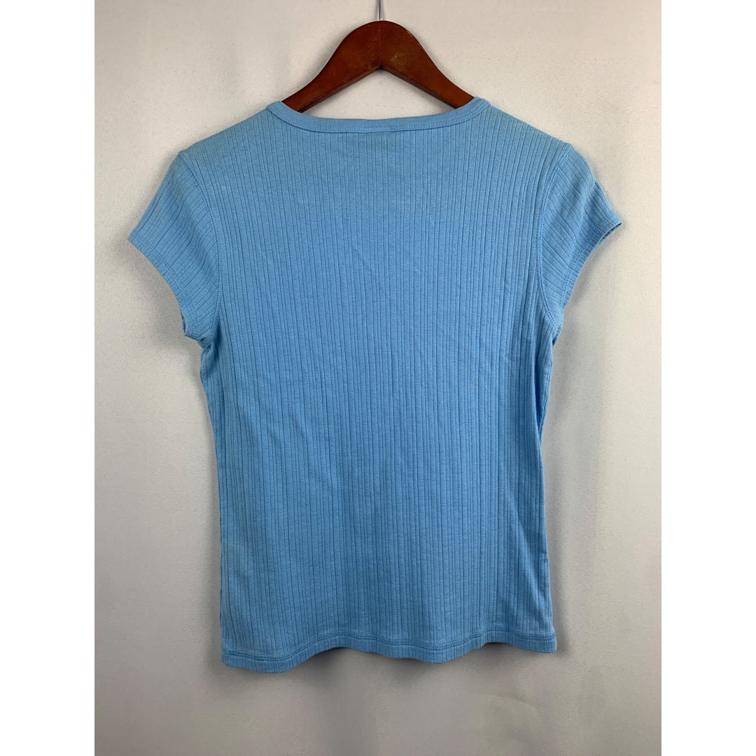Nautica Womens Light Blue Ribbed Short Sleeve Tee - Size L
