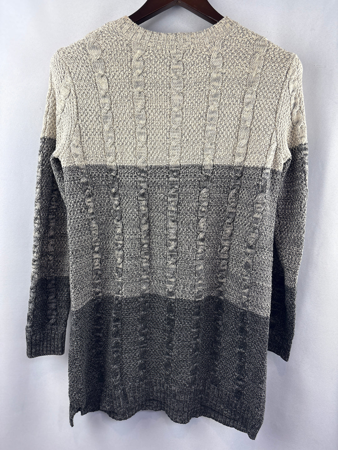 Women’s Jeanne Pierre Small Beige &amp; Gray Striped Sweater