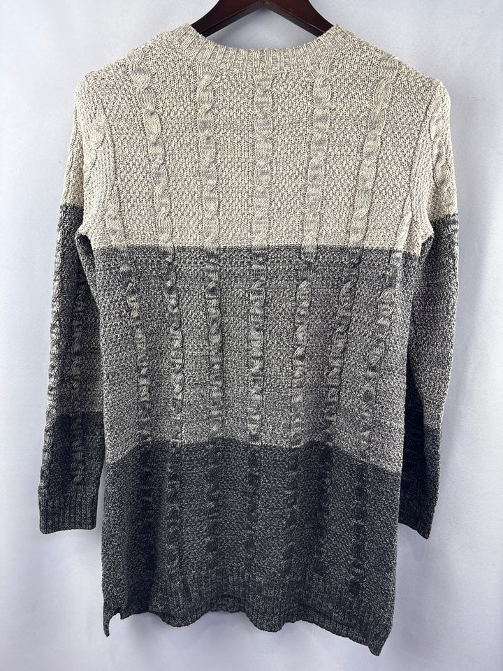 Women’s Jeanne Pierre Small Beige &amp; Gray Striped Sweater