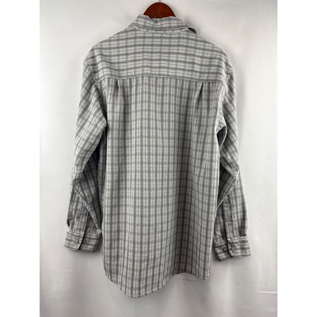 George Mens Medium Sueded Button-Up Plaid Shirt 38/40 Gray