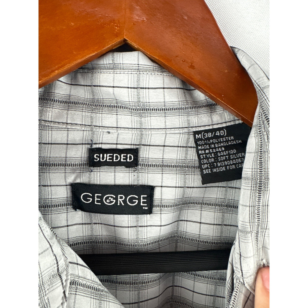 George Mens Medium Sueded Button-Up Plaid Shirt 38/40 Gray