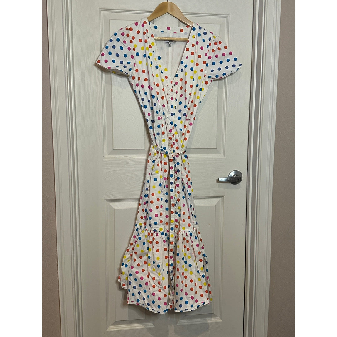 Color Me Courtney Long Short Sleeve Dress White w/polkadots Size 10